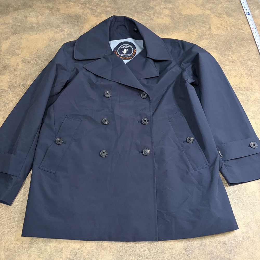 Save The Duck Pea Coat Womens 3/M-L Navy Blue Double Breasted Animal Free Trench